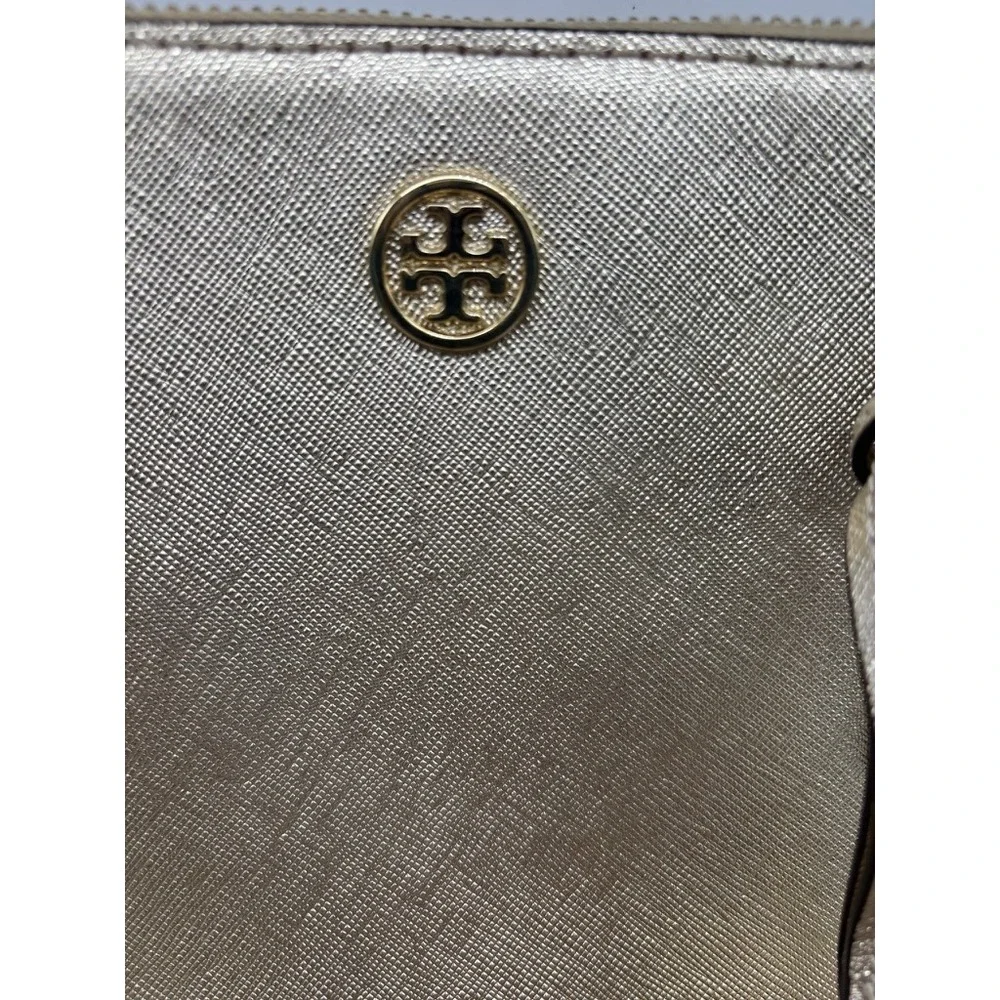 Tory Burch Robinson Satchel Medium Gold Metallic Saffiano Leather Bag